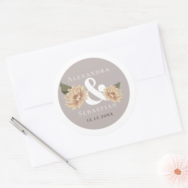Simple Elegant Floral Wedding Classic Round Sticker (Envelope)