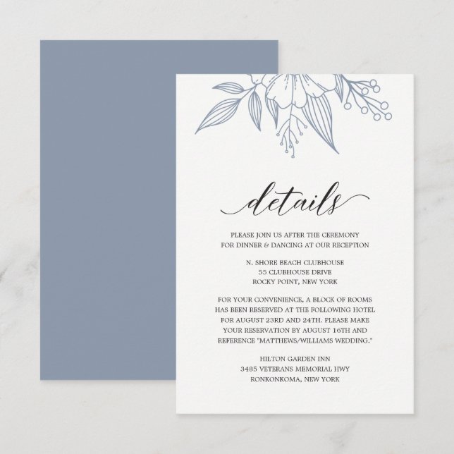 Simple Elegant Floral Wedding Dusty Enclosure Card (Front/Back)