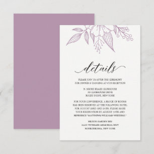 Simple Elegant Floral Wedding Lavender Purple Enclosure Card