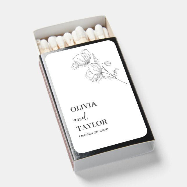 Simple Elegant Floral Wedding Matchboxes  (Front Open)