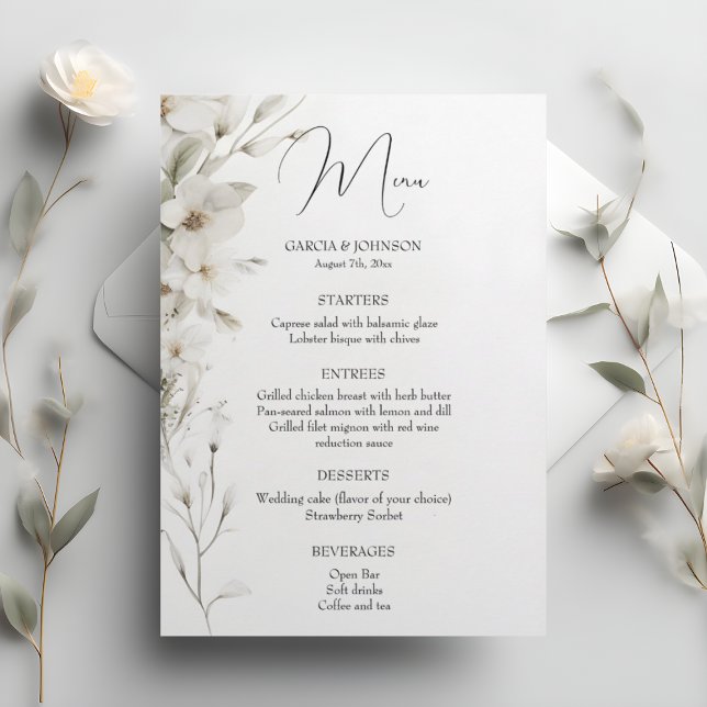 Simple Elegant Floral Wedding  Menu (Creator Uploaded)