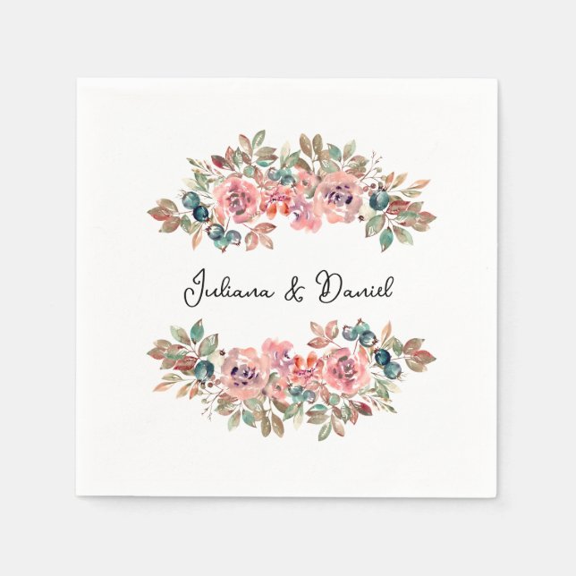 Simple Elegant Floral Wedding Napkins (Front)