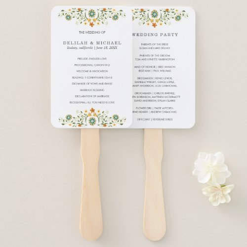 Simple Elegant Floral Wedding Program Hand Fan