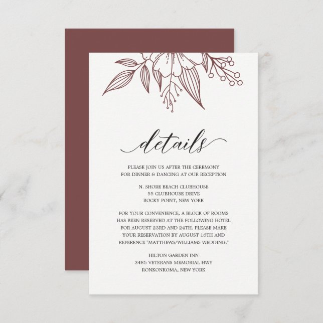 Simple Elegant Floral Wedding Red Enclosure Card (Front/Back)