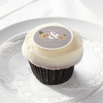 Simple Elegant Floral Wedding Save The Date Edible Frosting Rounds by Ricaso_Wedding at Zazzle