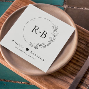 Simple Elegant Floral Wreath Wedding Monogram Napkins