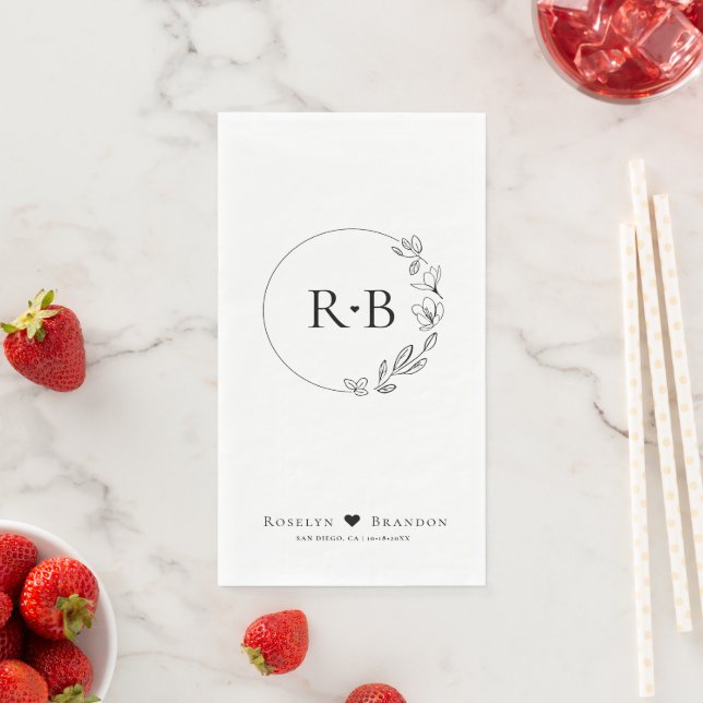 Simple Elegant Floral Wreath Wedding Monogram  Paper Guest Towels (Insitu)