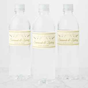 Simple Elegant Flourish Gold & Cream Wedding Water Bottle Label
