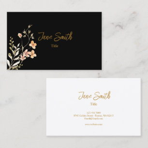 Simple Elegant Flower   Black Business Card