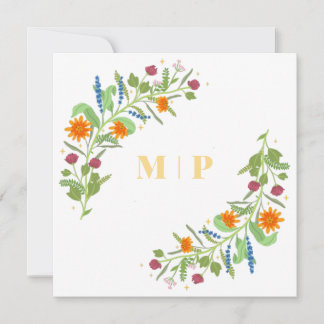 Simple elegant flowers circle invitation