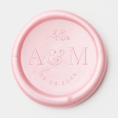 Simple elegant foliage initial monogram date wax seal sticker