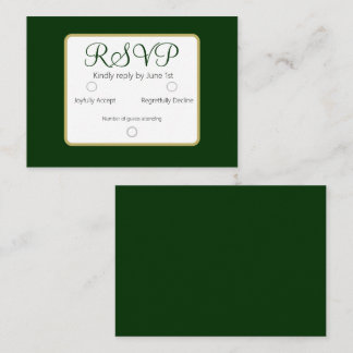 Simple Elegant Forest Green RSVP Wedding Note Card