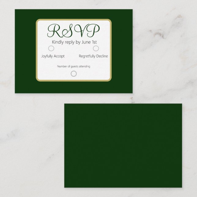 Simple Elegant Forest Green RSVP Wedding Note Card (Front/Back)
