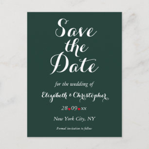 Simple Elegant Forest Green Wedding Save the Date Postcard