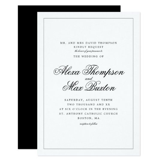 Simple Elegant Formal Black and White Wedding Invitation | Zazzle.com