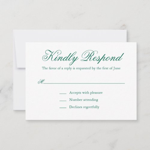 Simple Elegant Formal Emerald Green Wedding RSVP Card