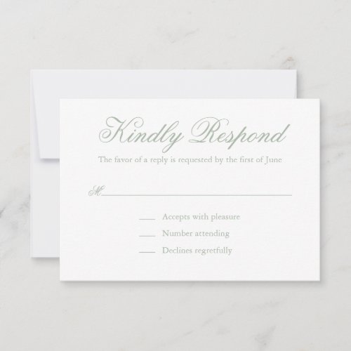 Simple Elegant Formal Green Sage Wedding RSVP Card