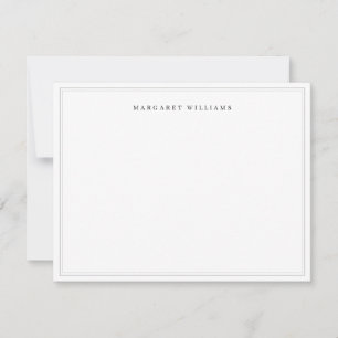 Simple Elegant Formal Grey Border Full Name Note Card