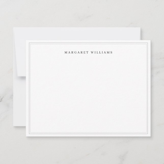 Simple Elegant Formal Grey Border Full Name  Note Card (Front)