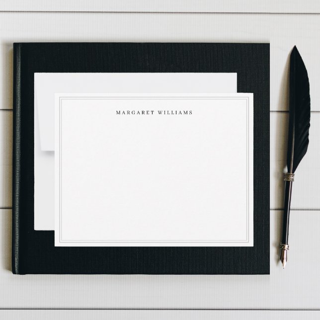 Simple Elegant Formal Grey Border Full Name  Note Card (Creator Uploaded)