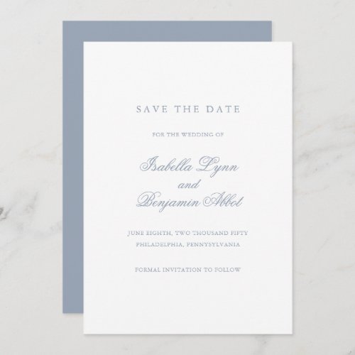 Simple Elegant Formal Non Photo Dusty Blue Wedding Save The Date