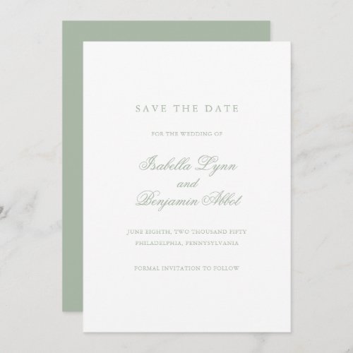 Simple Elegant Formal Non Photo Green Sage Wedding Save The Date