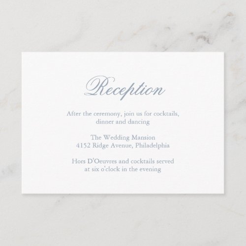 Simple Elegant Formal Reception Dusty Blue Wedding Enclosure Card