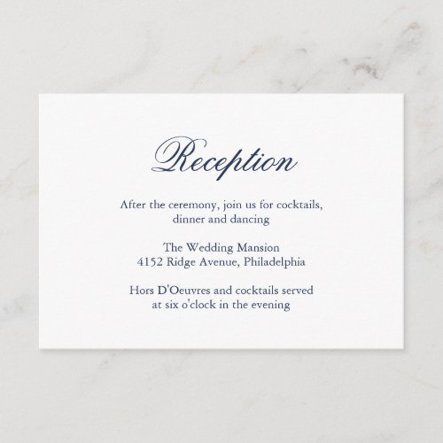 Simple Elegant Formal Reception Navy Blue Wedding Enclosure Card
