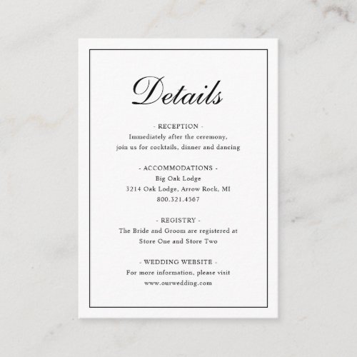 Simple Elegant Formal Traditional Wedding Enclosure Card