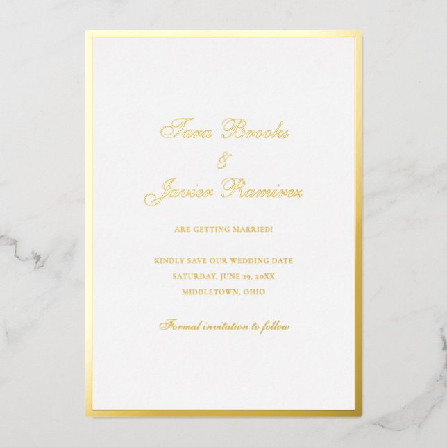 Simple Elegant Formal Wedding Save the Date Foil Invitation (Front)