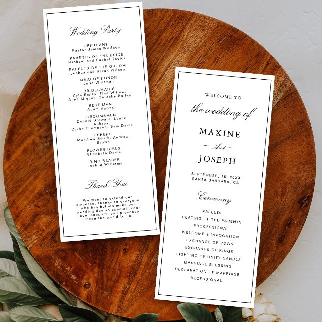 Simple Elegant Formal White & Black Wedding Program (Elegant white and black wedding program guides guests through your day with style.)