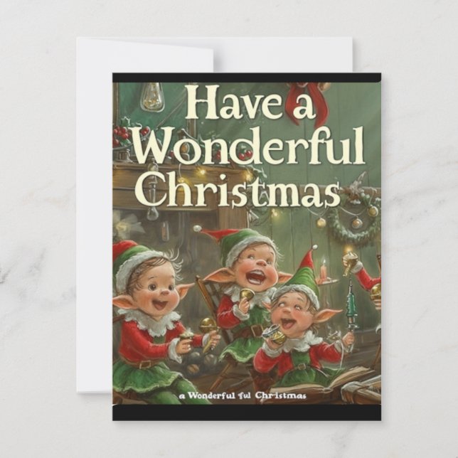 Simple Elegant Four Elfs Singing Christmas Card (Front)