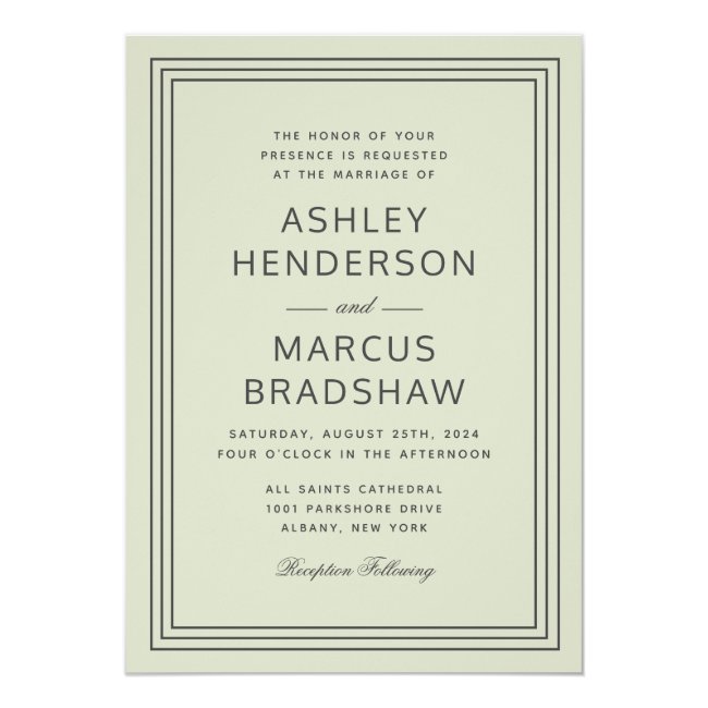 Simple Elegant Frame Modern Sage Wedding Invitation