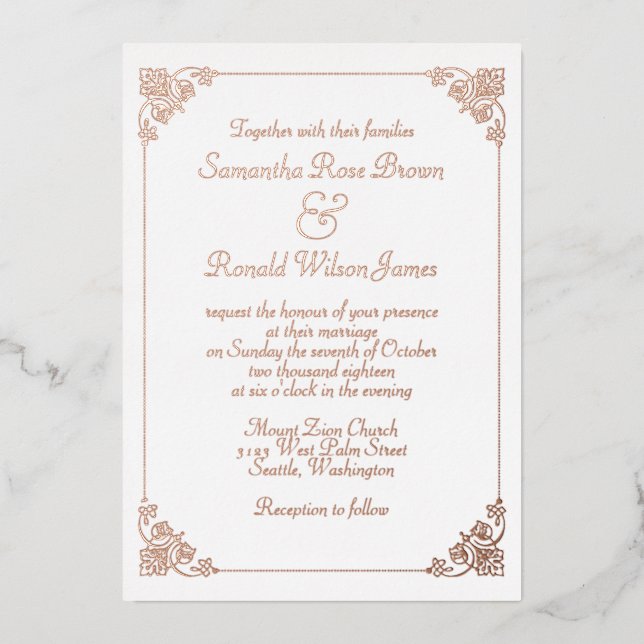 Simple Elegant Framed Foil Wedding Invitation Foil Invitation (Front)