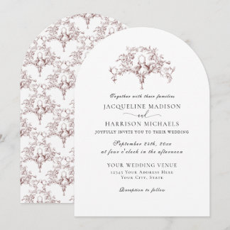 Simple Elegant French Toile Doves Burgundy Red Invitation