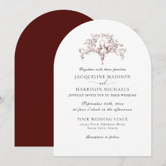 Simple Elegant French Toile Doves Burgundy Red Invitation