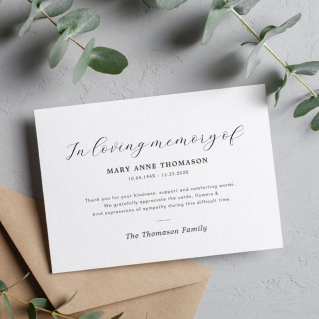 simple elegant funeral thank you note card (Creator Uploaded)