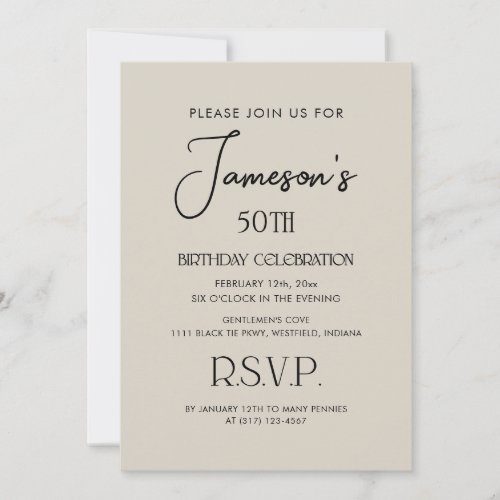 Simple Elegant Gentlemens 50th Birthday Party Invitation