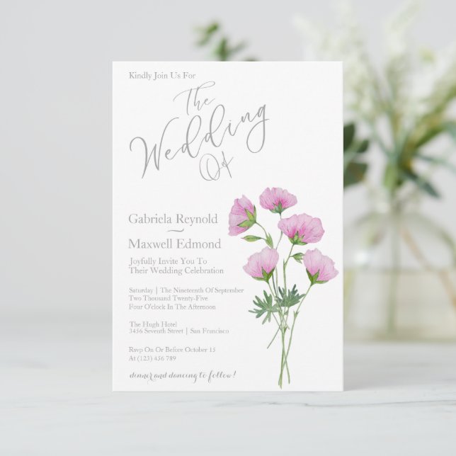 Simple Elegant Geranium Floral Wedding Invitation (Standing Front)