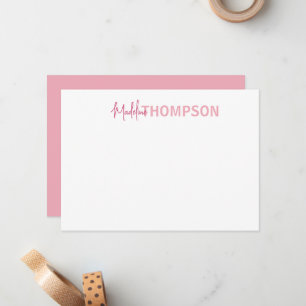 Simple Elegant Girly Blush Pink Name Note Card
