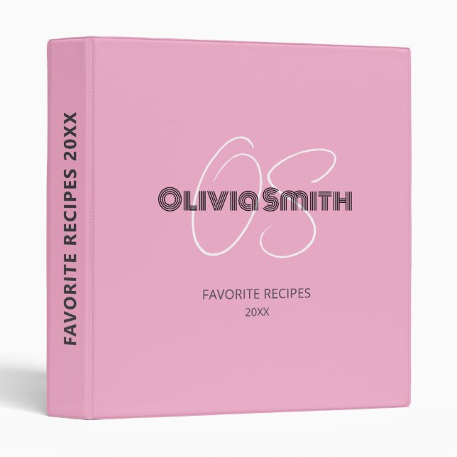Simple Elegant Girly Monogram Pink Minimalist  3 Ring Binder (Front/Spine)