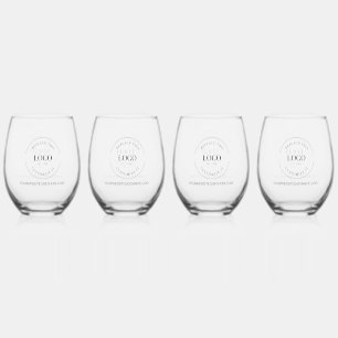 Simple Elegant giveaway Business Logo custom set Stemless Wine Glass