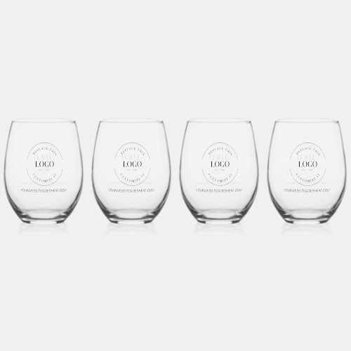 Simple Elegant giveaway Business Logo custom set Stemless Wine Glass