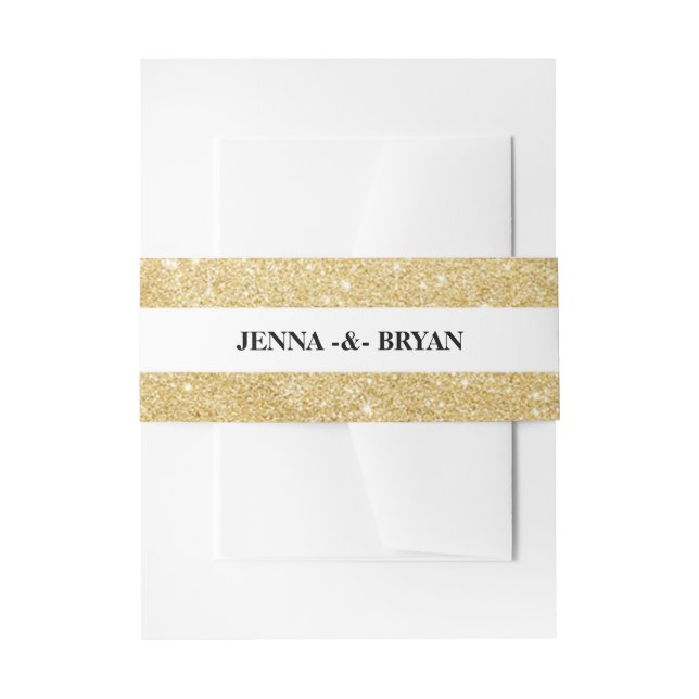 Simple Elegant Glitter Gold & White Personalized Invitation Belly Band (Front Example)