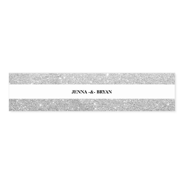Simple Elegant Glitter Silver & White Personalized Napkin Bands (Unfolded)