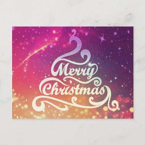 Simple Elegant Glitter Tree Merry Christmas Holiday Postcard