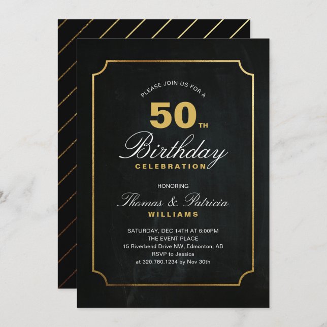 Simple Elegant Gold 50th Birthday Invitation (Front/Back)
