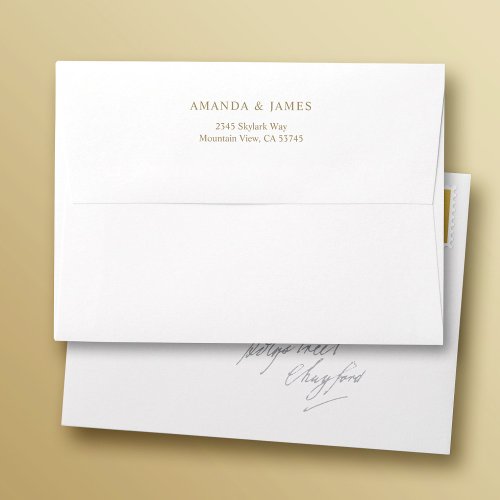 Simple Elegant Gold 5 x 7 Wedding Return Address Envelope