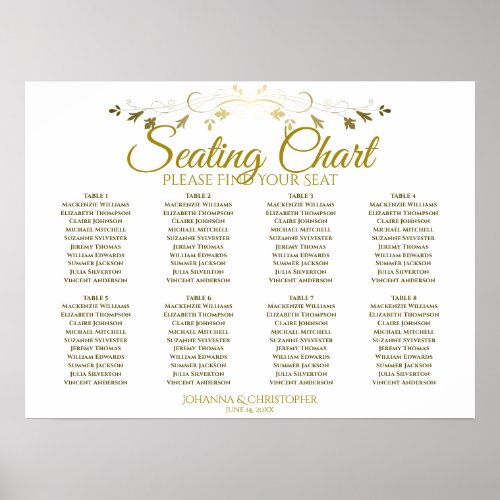 Simple Elegant Gold 8 Table Wedding Seating Chart