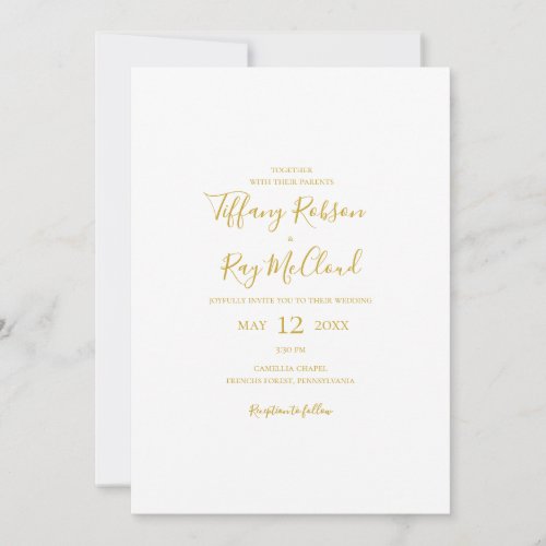 Simple Elegant Gold All In One Wedding Invitation 